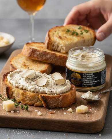 Specialità gourmet con parmigiano reggiano e tartufo bianchetto 3% aromatizzata