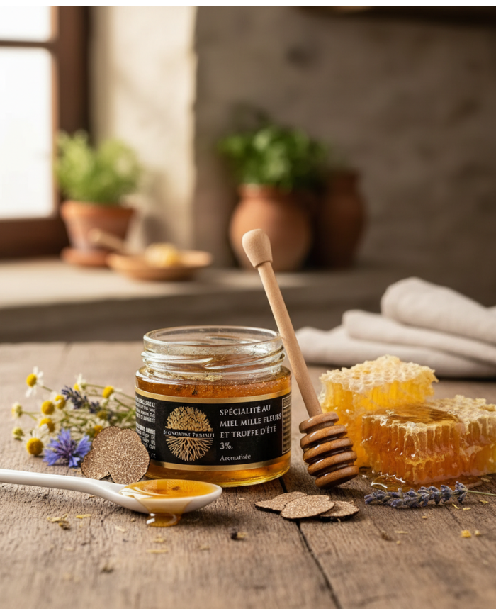 Specialty with thousand flower honey and 3% flavored summer truffle
