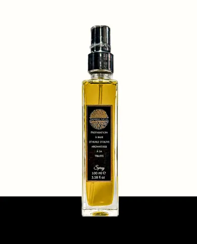 Olive oil-based preparation in spray form, flavoured with black truffle