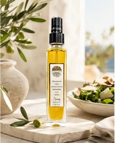 Olive oil-based preparation in spray form, flavoured with white truffle