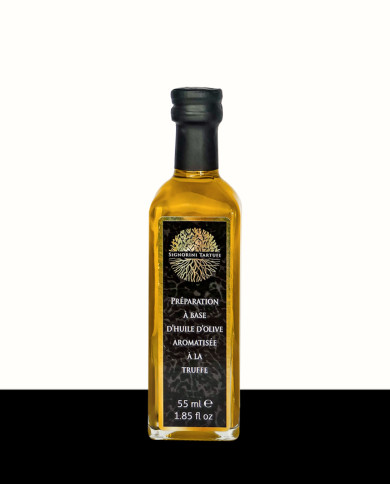 Zubereitung auf Basis von nativem Olivenöl extra, aromatisiert mit schwarzem Trüffel