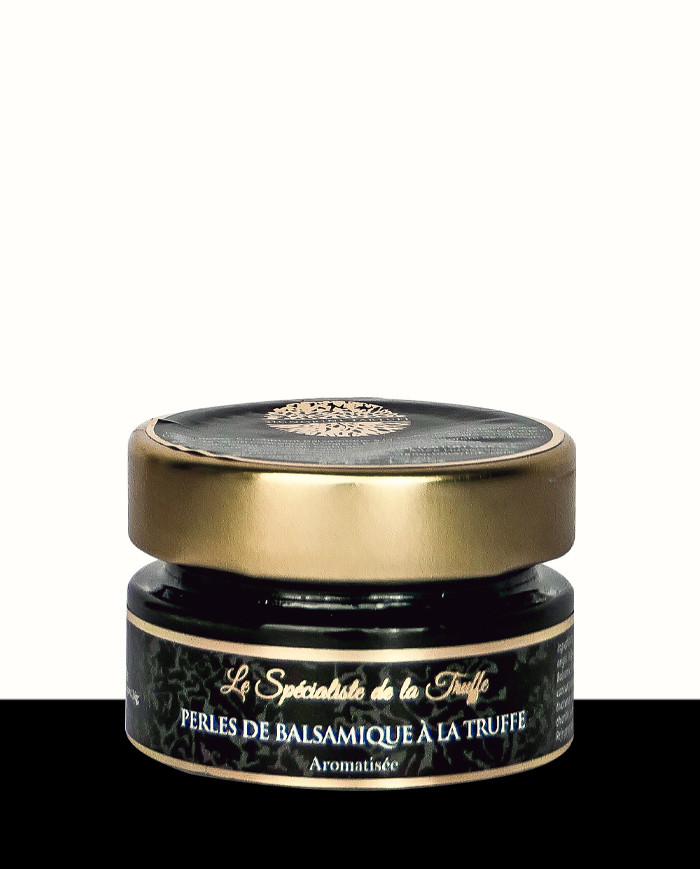 Balsamico-Essigperlen mit weißem Trüffel aromatisiert