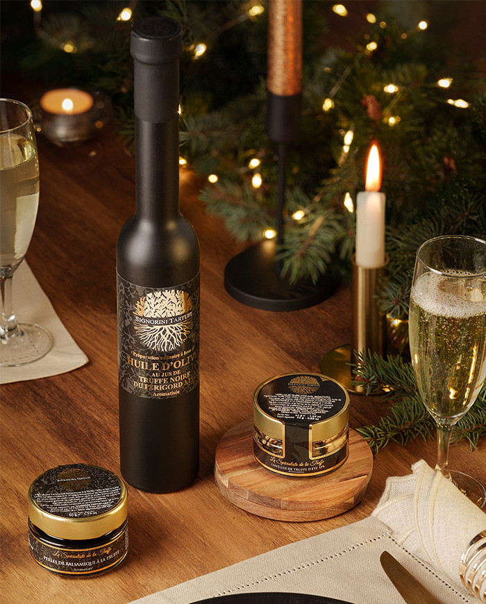 Préparation culinaire à base d'huile d'olive au jus de Truffe Noire du Périgord 3,1% aromatisée