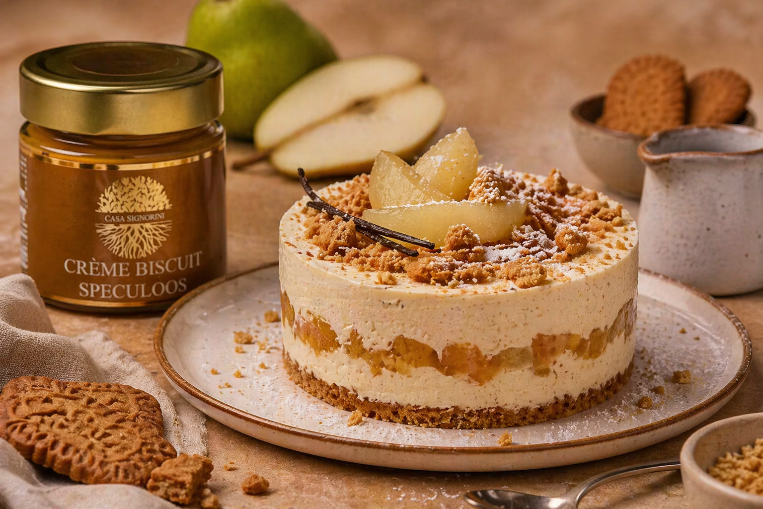 Entremets spéculoos, poire fondante & vanille